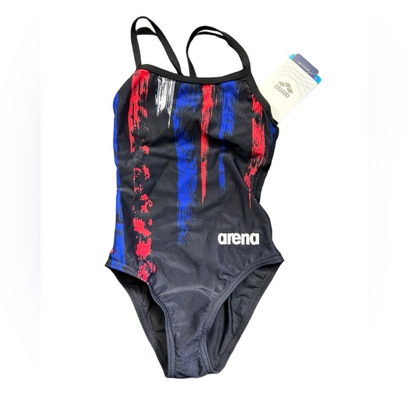 ARENA womens Team Painted Stripes Light Drop Back One Piece swimsuit sz 20 NWT - Picture 2 of 8